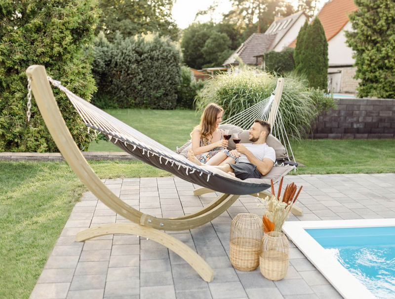 Load image into Gallery viewer, Luxury XXL Fat Hammock &amp; Olymp Wooden Stand Set - Custom Wood Designs Luxury XXL Fat Hammock &amp; Olymp Wooden Stand Set made from [material] –  [use_case] | Custom Wood Designs
