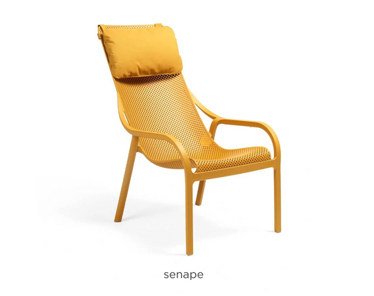 Nardi Net Chair Cushion in senape Sunbrella fabric, designed for outdoor lounge chairs, providing comfort and style