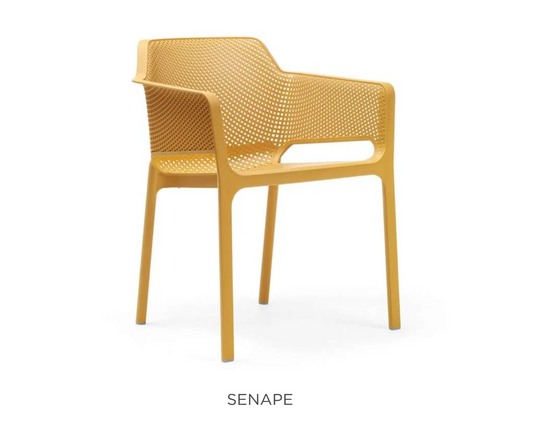 Yellow Nardi Net outdoor chair with woven design, suitable for patio or garden seating.