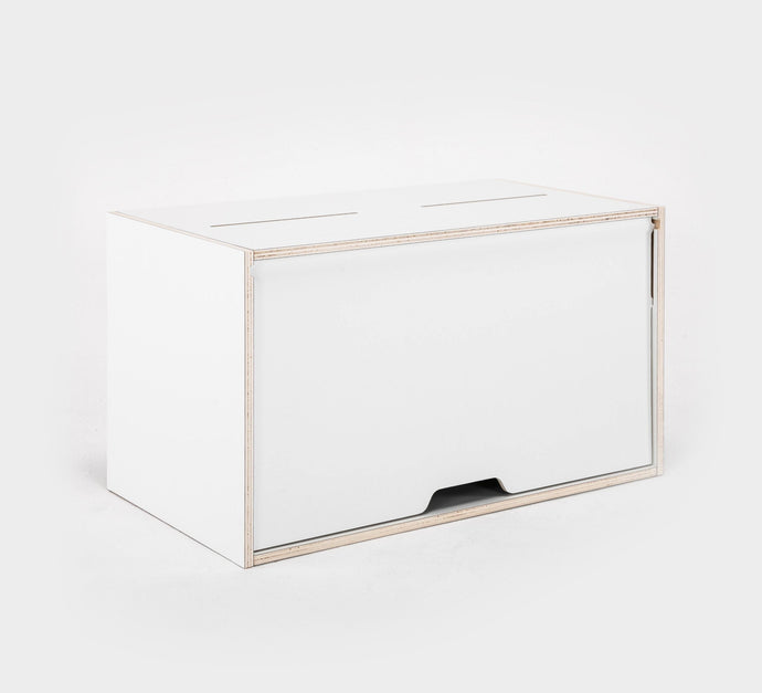 Rectangular white MDF display unit for retail