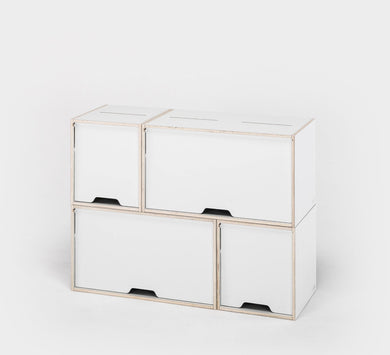 Modular white MDF display unit for retail