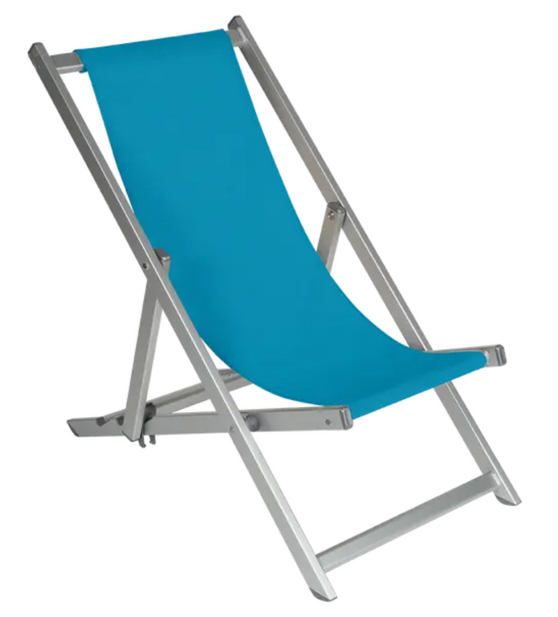 Load image into Gallery viewer, Fermob ALPINA silver-blue foldable deck chair for outdoor use, featuring a lightweight design and comfortable seating.
