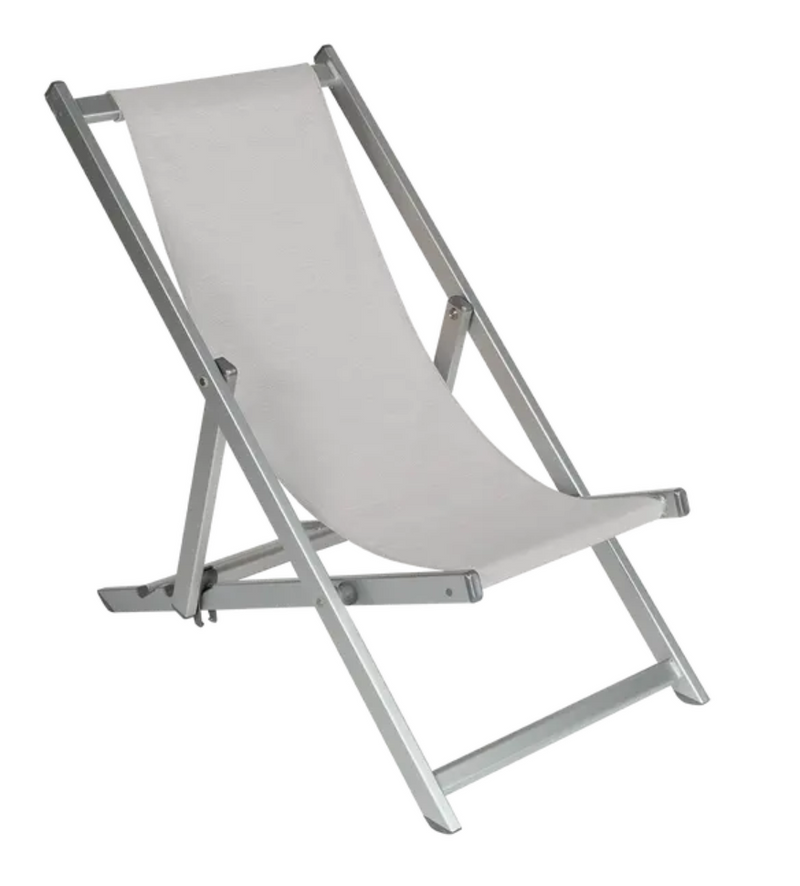 Load image into Gallery viewer, Fermob ALPINA folding deck chair in silver, outdoor foldable chair with a sleek, modern design for comfortable outdoor seating.

