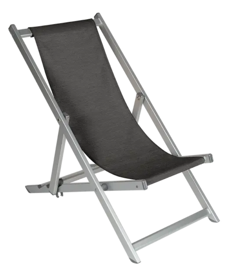 Load image into Gallery viewer, Silver ALPINA Fermob foldable deck chair with a sleek design, perfect for outdoor relaxation on a patio or deck.
