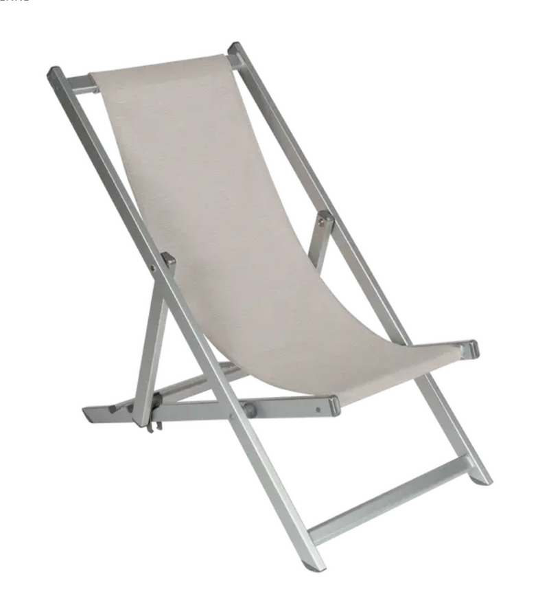 Load image into Gallery viewer, Silver ALPINA Fermob deck chair, foldable outdoor chair with a sleek design and sturdy metal frame for comfortable seating.
