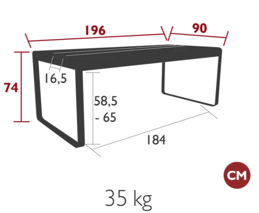 Fermob Bellevie outdoor dining table in wood and metal, 196x90cm, eight-seater with built-in storage for outdoor use