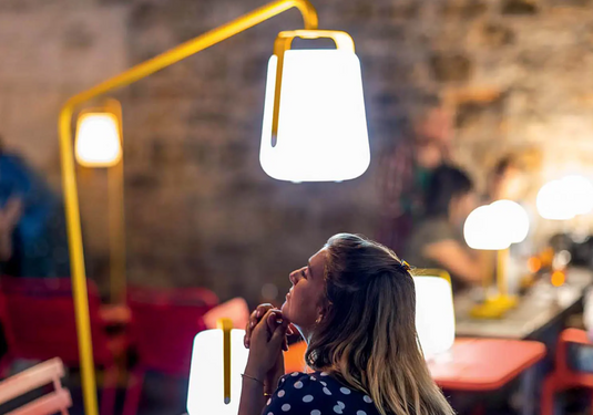 Fermob BALAD² Offset Lamp Stand with sleek black metal design, adjustable arm, and sturdy base for modern lighting setups.