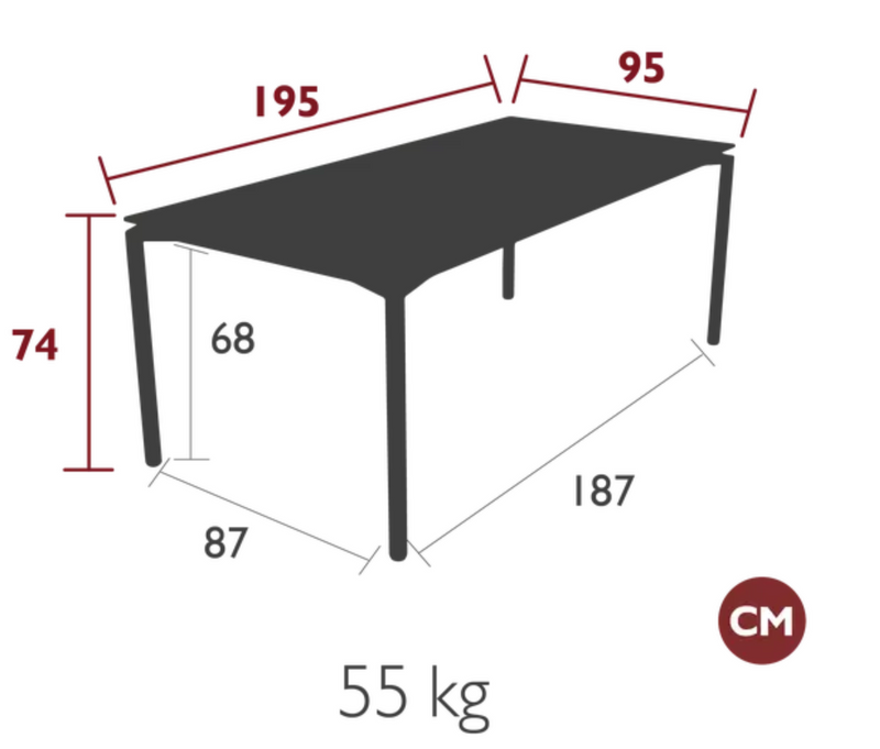 Load image into Gallery viewer, Fermob CALVI Kreta mineral dining table, 195 x 95 cm, eight-seater with stone tabletop, modern outdoor furniture.
