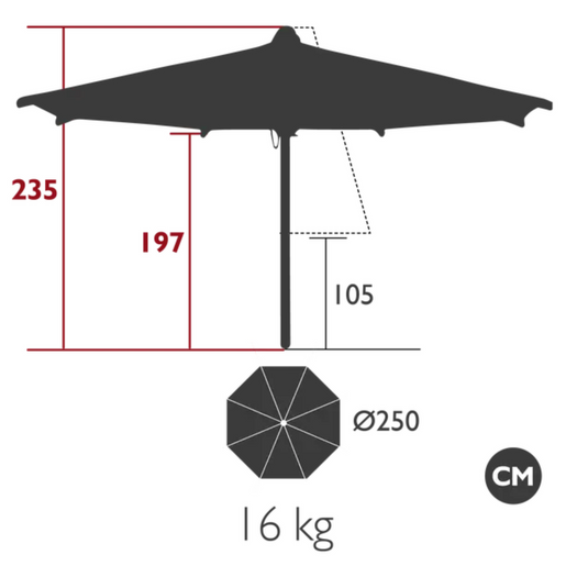 Fermob KOTO parasol with a 250cm diameter teak canopy, perfect for outdoor terraces and garden shading in Ireland.