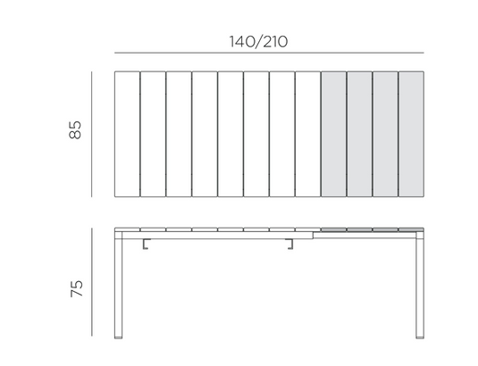 Nardi Rio Alu 140 Extensible outdoor table with aluminum top and legs, ideal for garden or patio dining.