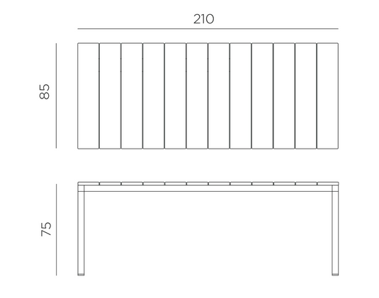 Nardi Rio Alu 210 fixed outdoor table with aluminum top and sturdy legs, ideal for outdoor dining and patio use.