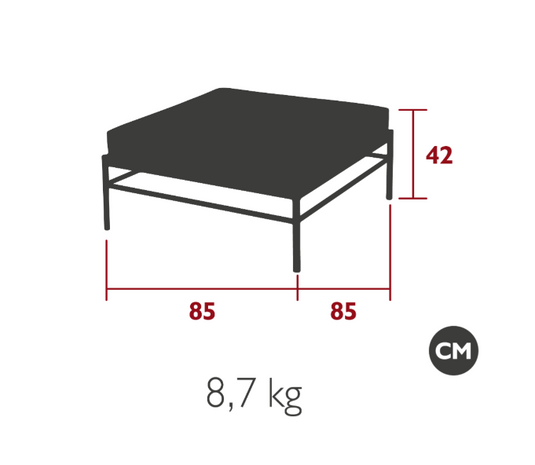 Fermob Rivage Ottoman outdoor lounge footstool with metal frame, designed for stylish outdoor furniture use.