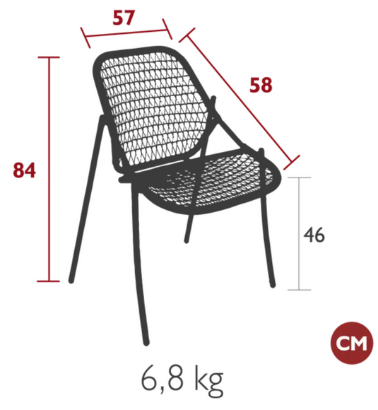 Fermob Sixties stackable outdoor knitted chair in vibrant color, showcasing modern design and stackability for patio or garden use.