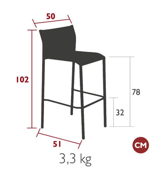 Outdoor metal bar stool from Fermob's Cadiz collection, featuring a sleek, modern design and durable construction.