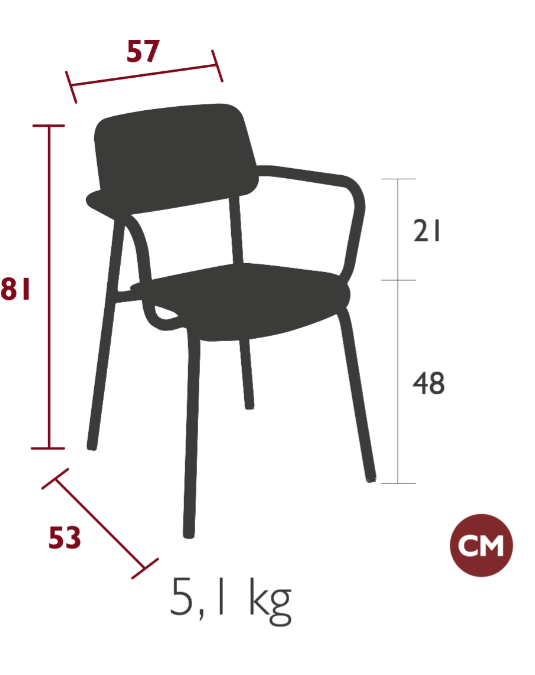 Fermob Studie armchair, stackable indoor contract dining chair with a modern design, suitable for home or office settings.