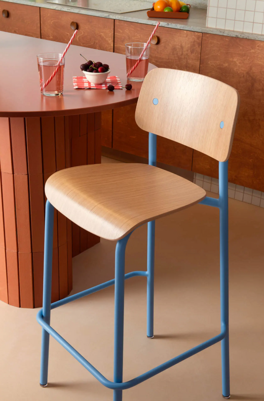 Studie Oak Bar Chair H75 by Custom Wood Designs, high wooden bar stool with natural oak finish and sleek design.