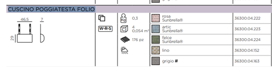 Nardi Folio Headrest Cushion made of Sunbrella fabric, designed for outdoor folio chairs, provides comfortable head support.