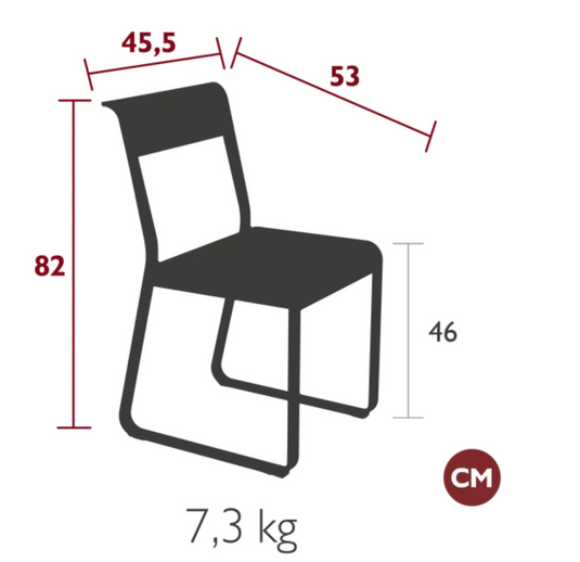 Fermob Bellevie Chair V2 metal outdoor chair with sleek design and curved backrest, ideal for patio or garden seating.