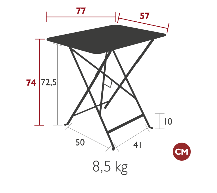 Load image into Gallery viewer, Fermob foldable bistro table measuring 77 x 57 cm, made of metal with a sleek outdoor design and foldable feature.
