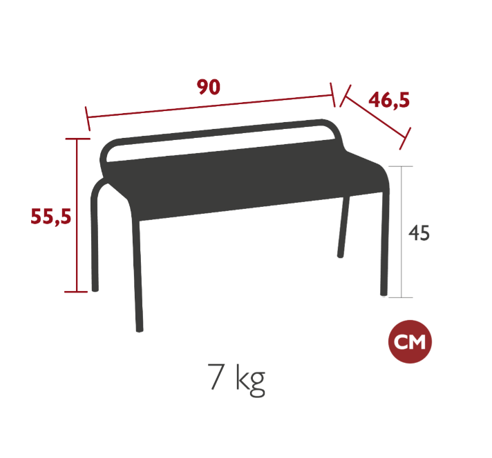 Load image into Gallery viewer, Fermob Luxembourg Stackable Outdoor Bench, 90 cm, metal with a modern design, shown from the hall side in a contemporary outdoor setting.
