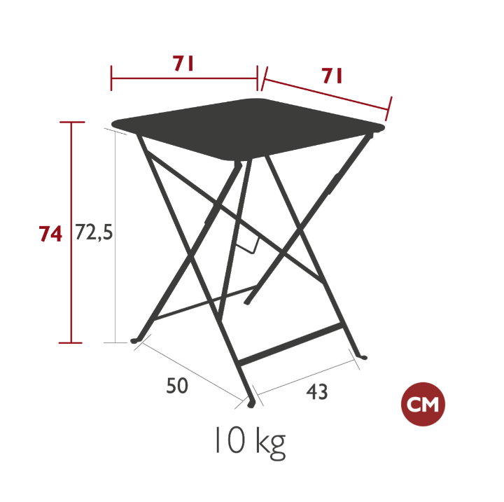 Load image into Gallery viewer, Fermob foldable outdoor bistro table, 71x71cm, steel with powder coating and UV-resistant finish, suitable for café or patio use.
