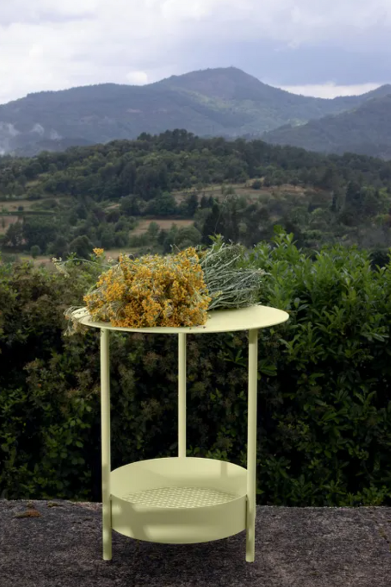 Load image into Gallery viewer, Fermob Salsa pedestal side table with a round tabletop and pedestal base, suitable for outdoor furniture.
