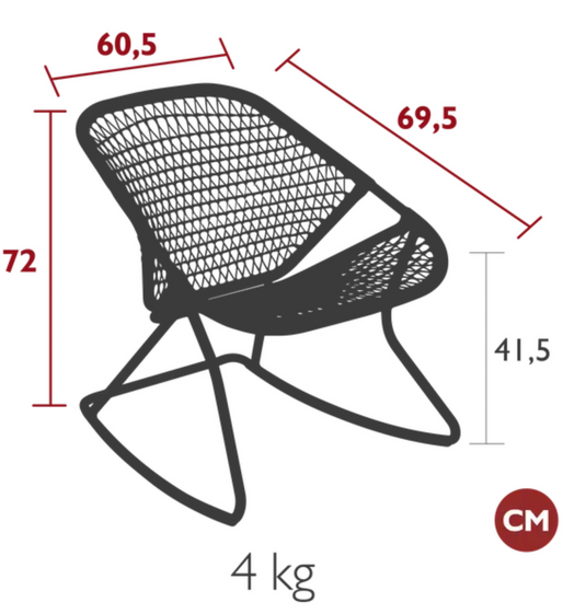 Fermob Sixties outdoor metal rocking chair with a sleek, curved design ideal for garden or patio relaxation.