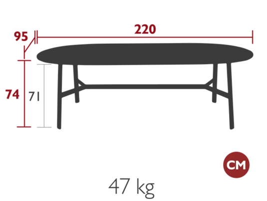 Fermob SO'O Oval Oak Dining Table, 220x95 cm, solid wood surface, 8-seater, elegant oval-shaped oak table for dining room.