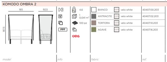 White Komodo Ombra 2 Sunshade from Nardi sofa accessories, ideal for patio furniture and outdoor shade solutions.