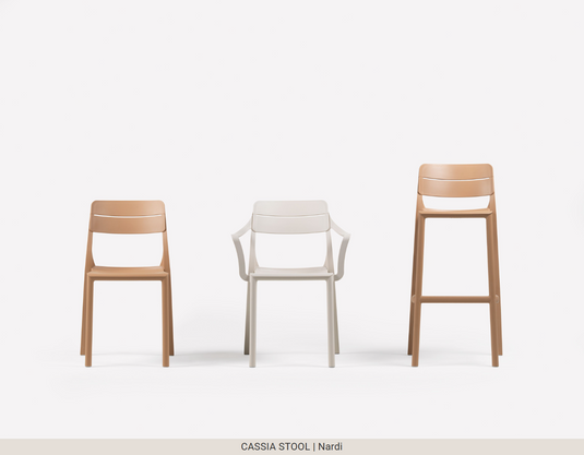 Nardi Cassia high outdoor bar stool, 75cm stackable bar chair with sleek design, suitable for patio or garden seating.