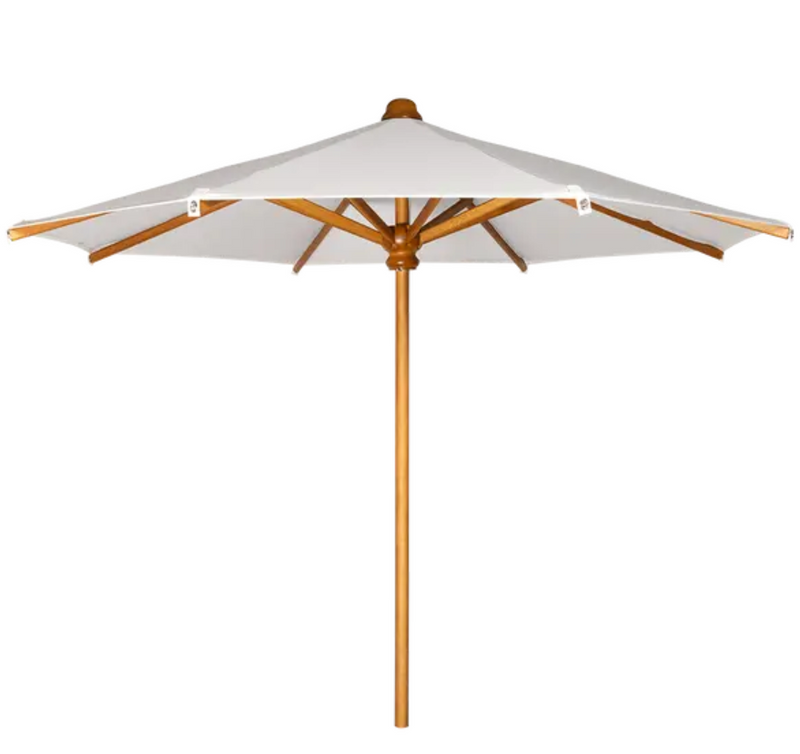Load image into Gallery viewer, Steel grey KOTO teak parasol by Fermob with a 250cm diameter, ideal for terrace, garden, or hotel outdoor seating.
