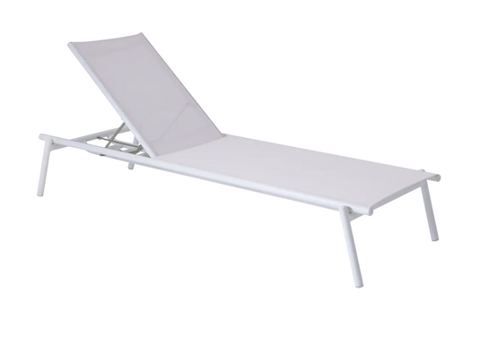 Steel grey Fermob Pilotis V. Batyline® sunlounger with a sleek design, perfect for outdoor poolside relaxation.