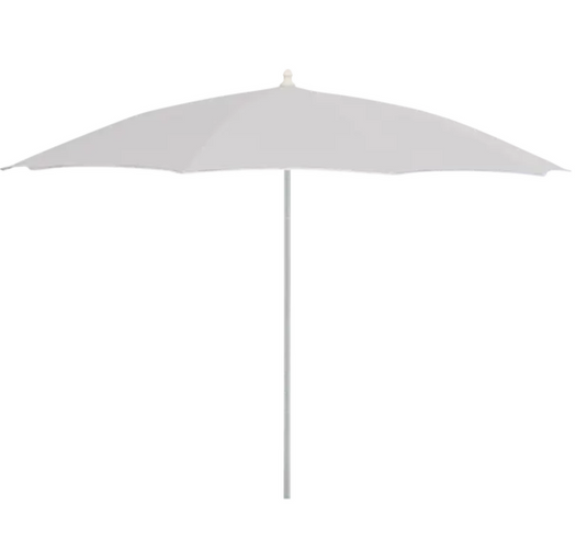 Steel grey aluminium Fermob outdoor parasol with 250cm diameter, lightweight, durable, suitable for commercial outdoor use.