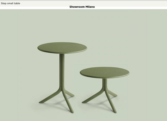 Nardi outdoor expandable step table by Custom Wood Designs, designed for garden and patio dining, with a low and high setting option.