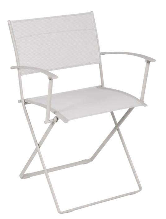 Fermob Plein Air Armchair OTF folding chair in Stereo Clay Grey with a lightweight, foldable design for outdoor seating.