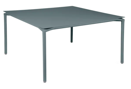 Fermob CALVI square dining table, 140x140 cm, metal table with eight seats, outdoor furniture for dining area.