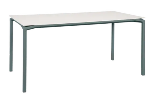 Storm grey Fermob Calvi Aeris mineral dining table, 160x80 cm, six-seater with sleek modern design for outdoor or indoor use.