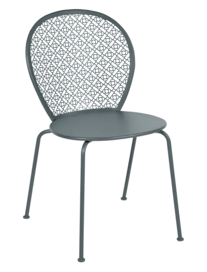 Load image into Gallery viewer, Storm grey Fermob Lorette outdoor metal chair with a sleek design, perfect for stylish patio or garden seating.
