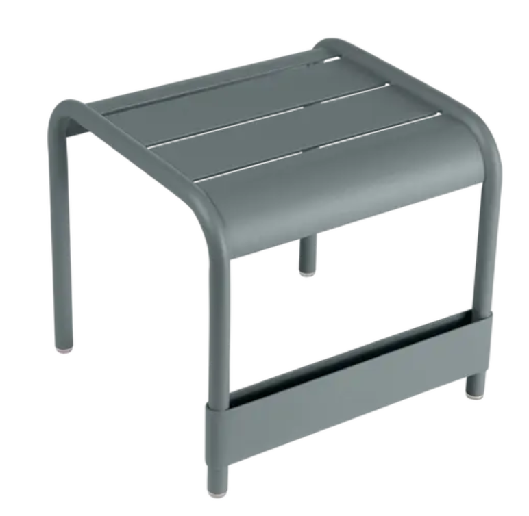Load image into Gallery viewer, Fermob Luxembourg small low table or footrest in storm grey, measuring 44x42 cm, with a sleek, modern design.

