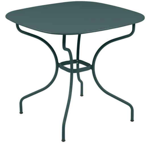 StormGrey Fermob OPÉRA+ Carronde outdoor metal table, 82x82 cm, suitable for garden or patio dining and outdoor gatherings.