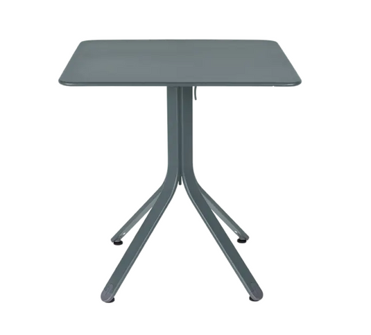 StormGrey Fermob Rest'O folding outdoor metal table, 71x71cm, featuring a compact design and sturdy metal construction.