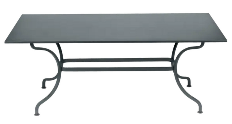 Load image into Gallery viewer, Storm grey Fermob Romane table measuring 180x100 cm, suitable for up to 8 guests, outdoor dining furniture.

