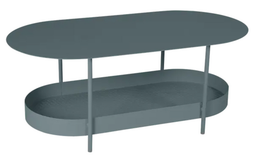 Storm Grey Salsa low table by Fermob, 113x58cm, featuring a sleek, modern design perfect for contemporary living spaces.