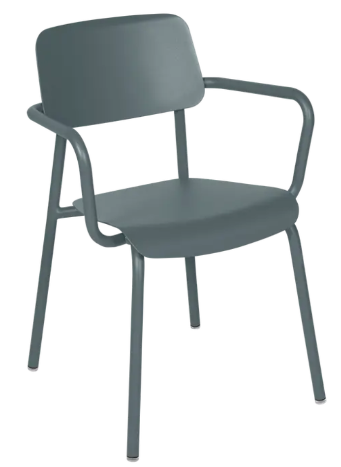 Load image into Gallery viewer, StormGrey Fermob Studie stackable armchair, modern indoor dining and office chair with sleek design and sturdy construction.
