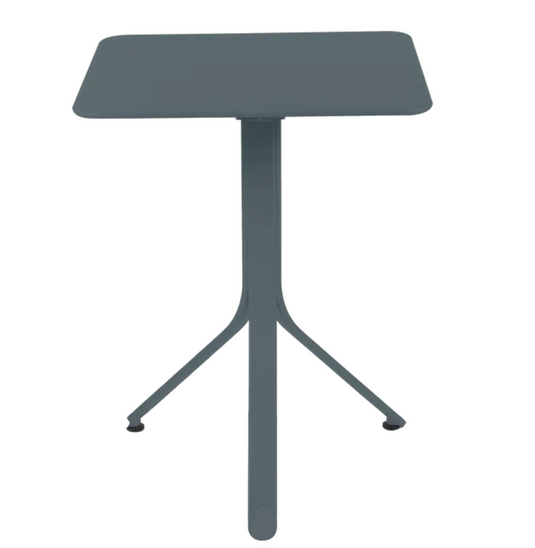 Storm Grey Fermob Rest'O folding outdoor table, 57x57cm, made of metal, perfect for outdoor use and compact storage.