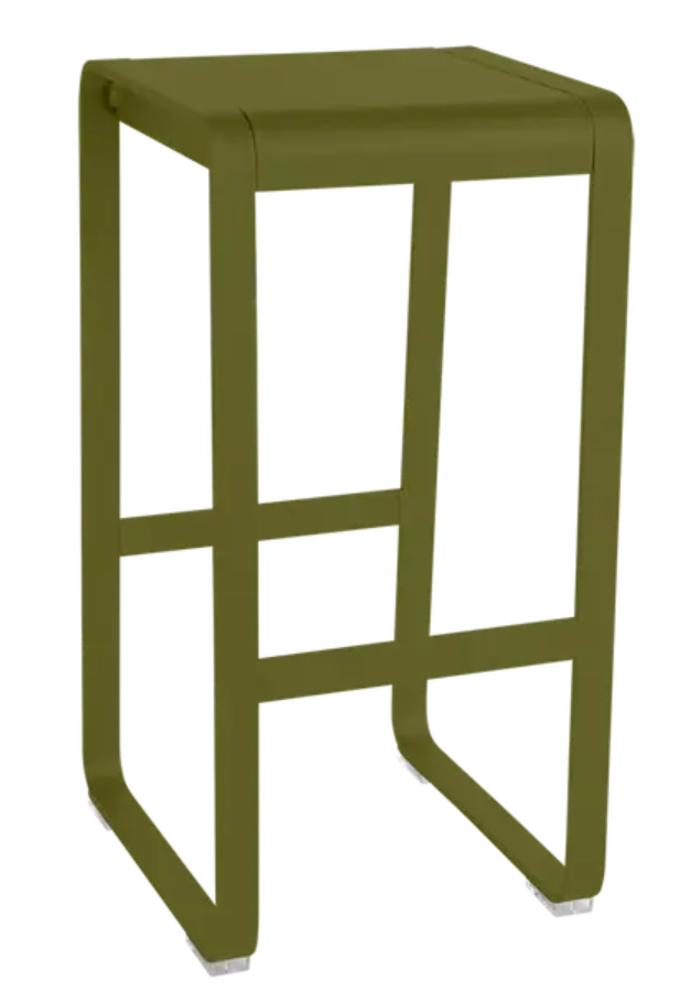 Load image into Gallery viewer, Storm grey Fermob Bellevie high bar stool with sleek design, suitable for outdoor use, shown with a modern outdoor setting.
