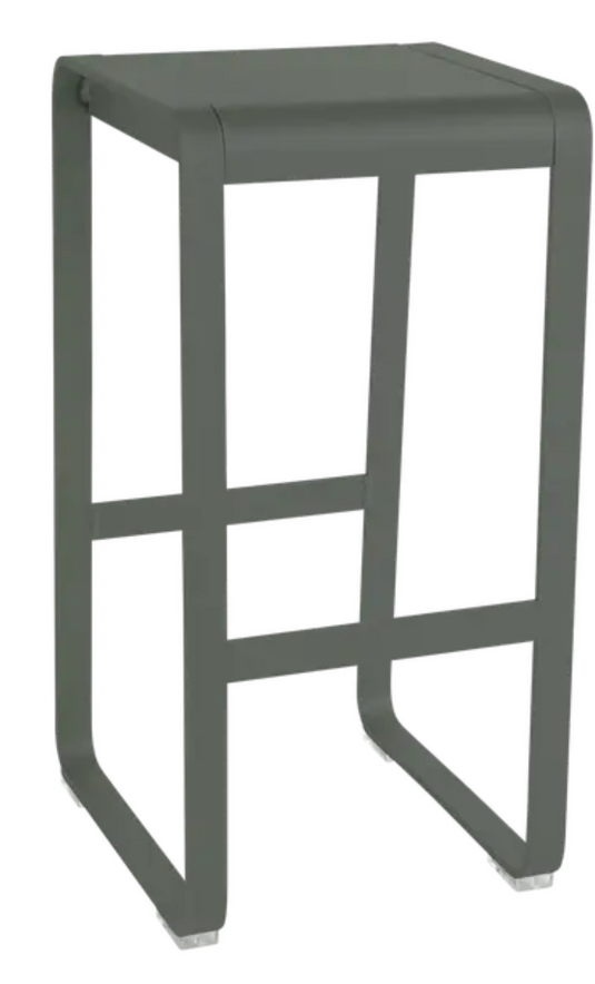 Fermob Bellevie high bar stool in storm grey with a sleek, modern design suitable for outdoor dining and bar areas.