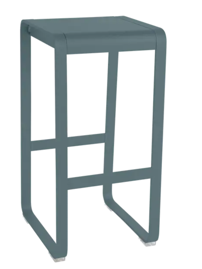 Load image into Gallery viewer, Storm grey Fermob Bellevie high bar stool with sleek design, suitable for outdoor use, shown from side view on a modern setting.
