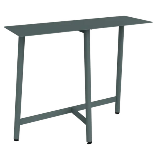 Storm grey Fermob Bolder Counter bar table made of metal, suitable for shop, restaurant, or garden settings.