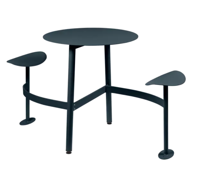 Load image into Gallery viewer, Storm grey Fermob BOLDER 2-seater outdoor modular table with integrated round seating and metal construction for garden use.
